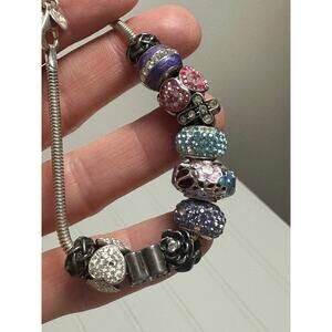 Vintage Michael Anthony 925 Sterling Silver 8” Charm Braclet Murano Glass Beads